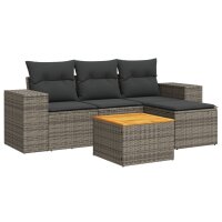 vidaXL 5-tlg. Garten-Sofagarnitur mit Kissen Grau Poly Rattan