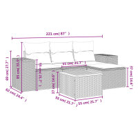 vidaXL 5-tlg. Garten-Sofagarnitur mit Kissen Grau Poly Rattan