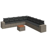 vidaXL 10-tlg. Garten-Sofagarnitur mit Kissen Grau Poly...