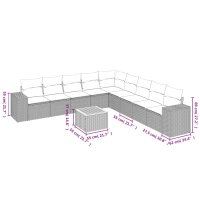 vidaXL 10-tlg. Garten-Sofagarnitur mit Kissen Grau Poly Rattan