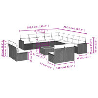 vidaXL 14-tlg. Garten-Sofagarnitur mit Kissen Schwarz Poly Rattan