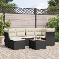 vidaXL 7-tlg. Garten-Sofagarnitur mit Kissen Schwarz Poly Rattan