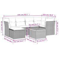 vidaXL 7-tlg. Garten-Sofagarnitur mit Kissen Schwarz Poly Rattan