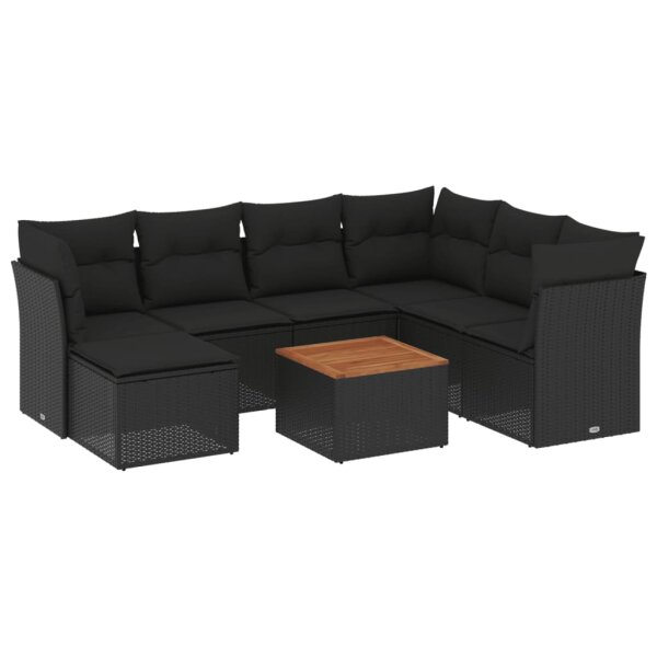 vidaXL 8-tlg. Garten-Sofagarnitur mit Kissen Schwarz Poly Rattan