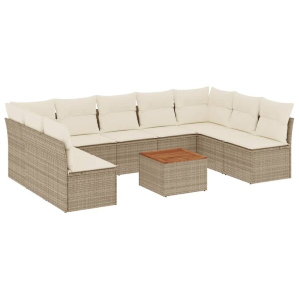 vidaXL 10-tlg. Garten-Sofagarnitur mit Kissen Beige Poly Rattan