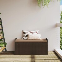 vidaXL Sitzbank mit Stauraum &amp; Kissen Braun 115x51x52 cm Poly Rattan