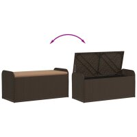 vidaXL Sitzbank mit Stauraum &amp; Kissen Braun 115x51x52 cm Poly Rattan