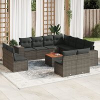 vidaXL 12-tlg. Garten-Sofagarnitur mit Kissen Grau Poly...