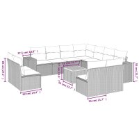 vidaXL 12-tlg. Garten-Sofagarnitur mit Kissen Grau Poly Rattan