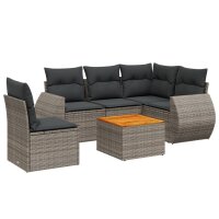 vidaXL 6-tlg. Garten-Sofagarnitur mit Kissen Grau Poly Rattan