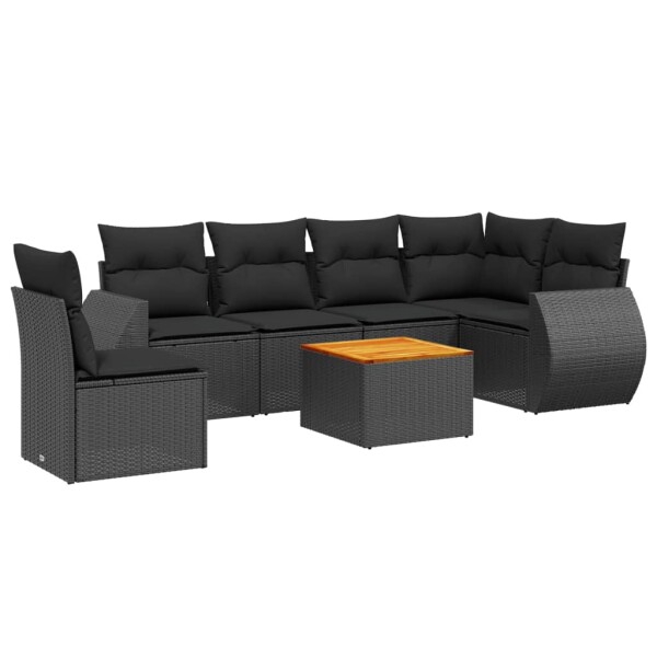 vidaXL 7-tlg. Garten-Sofagarnitur mit Kissen Schwarz Poly Rattan