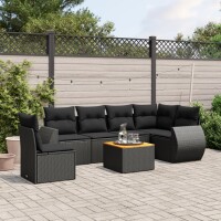 vidaXL 7-tlg. Garten-Sofagarnitur mit Kissen Schwarz Poly Rattan