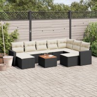 vidaXL 10-tlg. Garten-Sofagarnitur mit Kissen Schwarz Poly Rattan