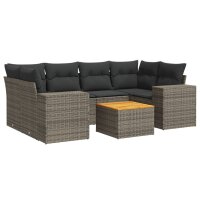 vidaXL 7-tlg. Garten-Sofagarnitur mit Kissen Grau Poly Rattan