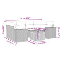 vidaXL 7-tlg. Garten-Sofagarnitur mit Kissen Grau Poly Rattan