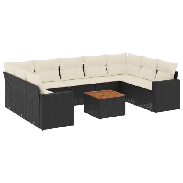 vidaXL 10-tlg. Garten-Sofagarnitur mit Kissen Schwarz Poly Rattan