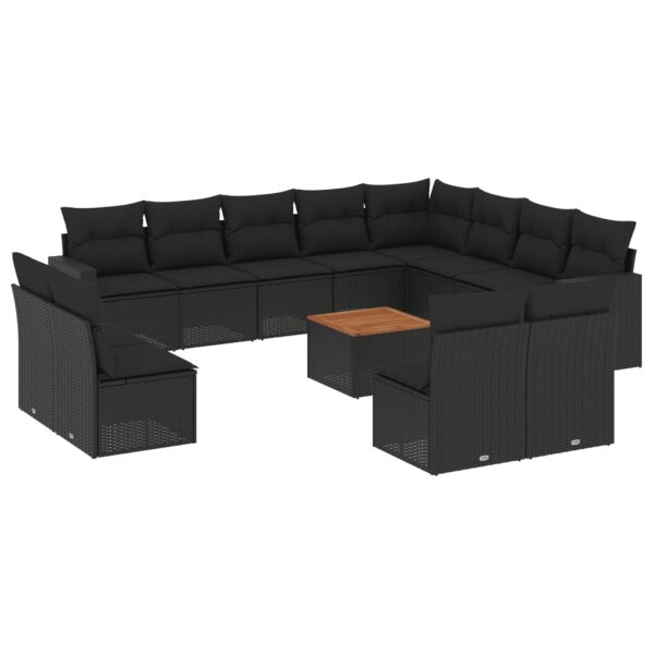 vidaXL 13-tlg. Garten-Sofagarnitur mit Kissen Schwarz Poly Rattan