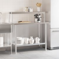 vidaXL Küchen-Arbeitstisch mit Aufsatzboard 110x55x120 cm Edelstahl