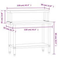 vidaXL Küchen-Arbeitstisch mit Aufsatzboard 110x55x120 cm Edelstahl