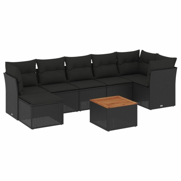 vidaXL 8-tlg. Garten-Sofagarnitur mit Kissen Schwarz Poly Rattan