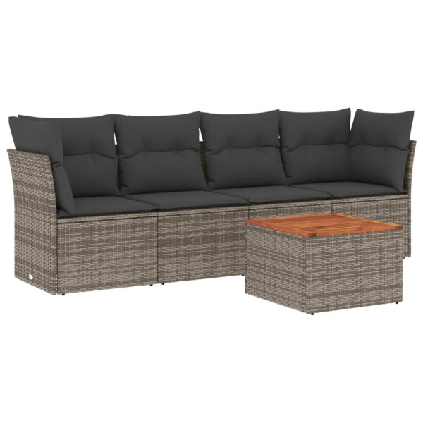 vidaXL 5-tlg. Garten-Sofagarnitur mit Kissen Grau Poly Rattan