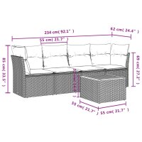 vidaXL 5-tlg. Garten-Sofagarnitur mit Kissen Grau Poly Rattan