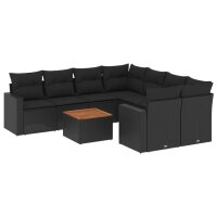 vidaXL 9-tlg. Garten-Sofagarnitur mit Kissen Schwarz Poly...