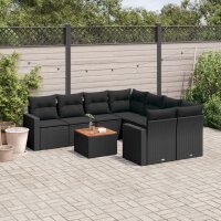 vidaXL 9-tlg. Garten-Sofagarnitur mit Kissen Schwarz Poly...