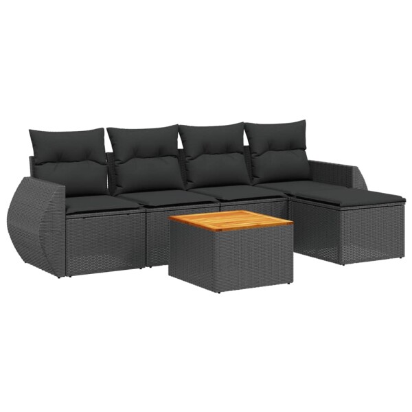 vidaXL 6-tlg. Garten-Sofagarnitur mit Kissen Schwarz Poly Rattan