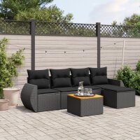 vidaXL 6-tlg. Garten-Sofagarnitur mit Kissen Schwarz Poly...