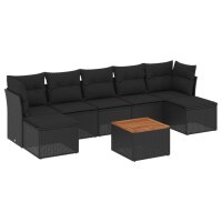 vidaXL 8-tlg. Garten-Sofagarnitur mit Kissen Schwarz Poly Rattan