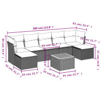 vidaXL 8-tlg. Garten-Sofagarnitur mit Kissen Schwarz Poly Rattan