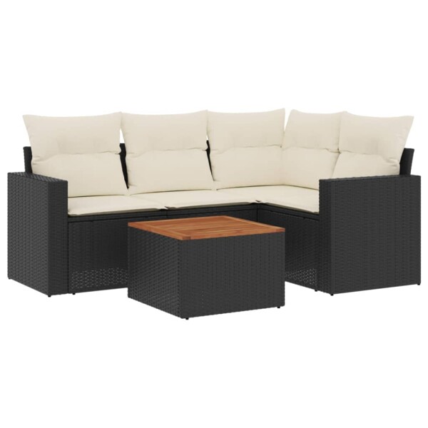 vidaXL 5-tlg. Garten-Sofagarnitur mit Kissen Schwarz Poly Rattan