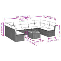 vidaXL 10-tlg. Garten-Sofagarnitur mit Kissen Grau Poly Rattan