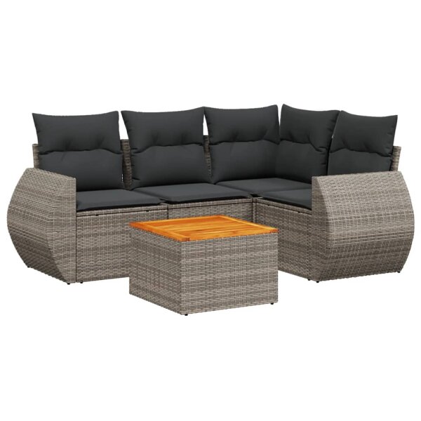 vidaXL 5-tlg. Garten-Sofagarnitur mit Kissen Grau Poly Rattan