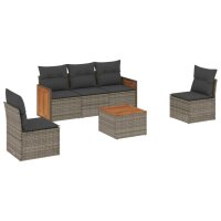 vidaXL 6-tlg. Garten-Sofagarnitur mit Kissen Grau Poly...