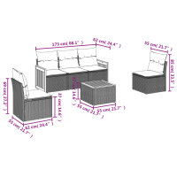 vidaXL 6-tlg. Garten-Sofagarnitur mit Kissen Grau Poly Rattan