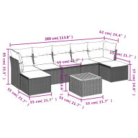 vidaXL 8-tlg. Garten-Sofagarnitur mit Kissen Grau Poly Rattan