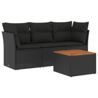 vidaXL 4-tlg. Garten-Sofagarnitur mit Kissen Schwarz Poly...