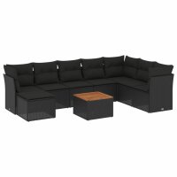 vidaXL 9-tlg. Garten-Sofagarnitur mit Kissen Schwarz Poly Rattan