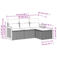 vidaXL 4-tlg. Garten-Sofagarnitur mit Kissen Grau Poly Rattan