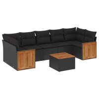 vidaXL 8-tlg. Garten-Sofagarnitur mit Kissen Schwarz Poly Rattan