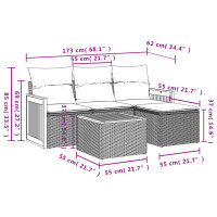 vidaXL 5-tlg. Garten-Sofagarnitur mit Kissen Grau Poly Rattan