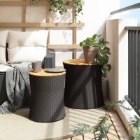 vidaXL Garten-Beistelltische 2 Stk. mit Holzplatte Schwarz Poly Rattan