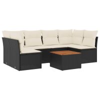 vidaXL 7-tlg. Garten-Sofagarnitur mit Kissen Schwarz Poly Rattan