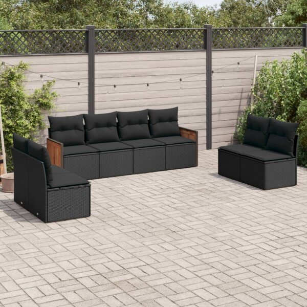 vidaXL 8-tlg. Garten-Sofagarnitur mit Kissen Schwarz Poly Rattan