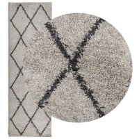 vidaXL Teppich Shaggy Hochflor Modern Beige und Anthrazit 80x250 cm