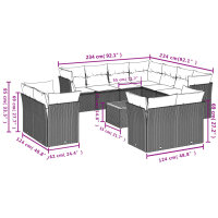 vidaXL 12-tlg. Garten-Sofagarnitur mit Kissen Schwarz Poly Rattan