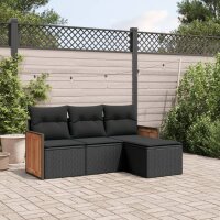 vidaXL 4-tlg. Garten-Sofagarnitur mit Kissen Schwarz Poly...