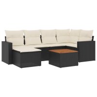 vidaXL 7-tlg. Garten-Sofagarnitur mit Kissen Schwarz Poly Rattan